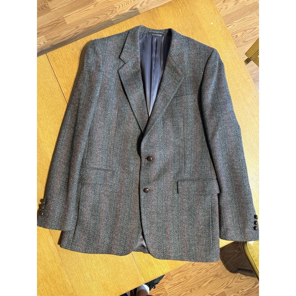 Pacific's 44 XL Tweed Blazer Brown Red‎ Stripe British Wool USA Leather Buttons